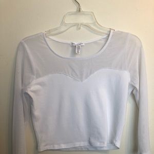 Ambiance Apparel White Mesh Sleeve Junior Top